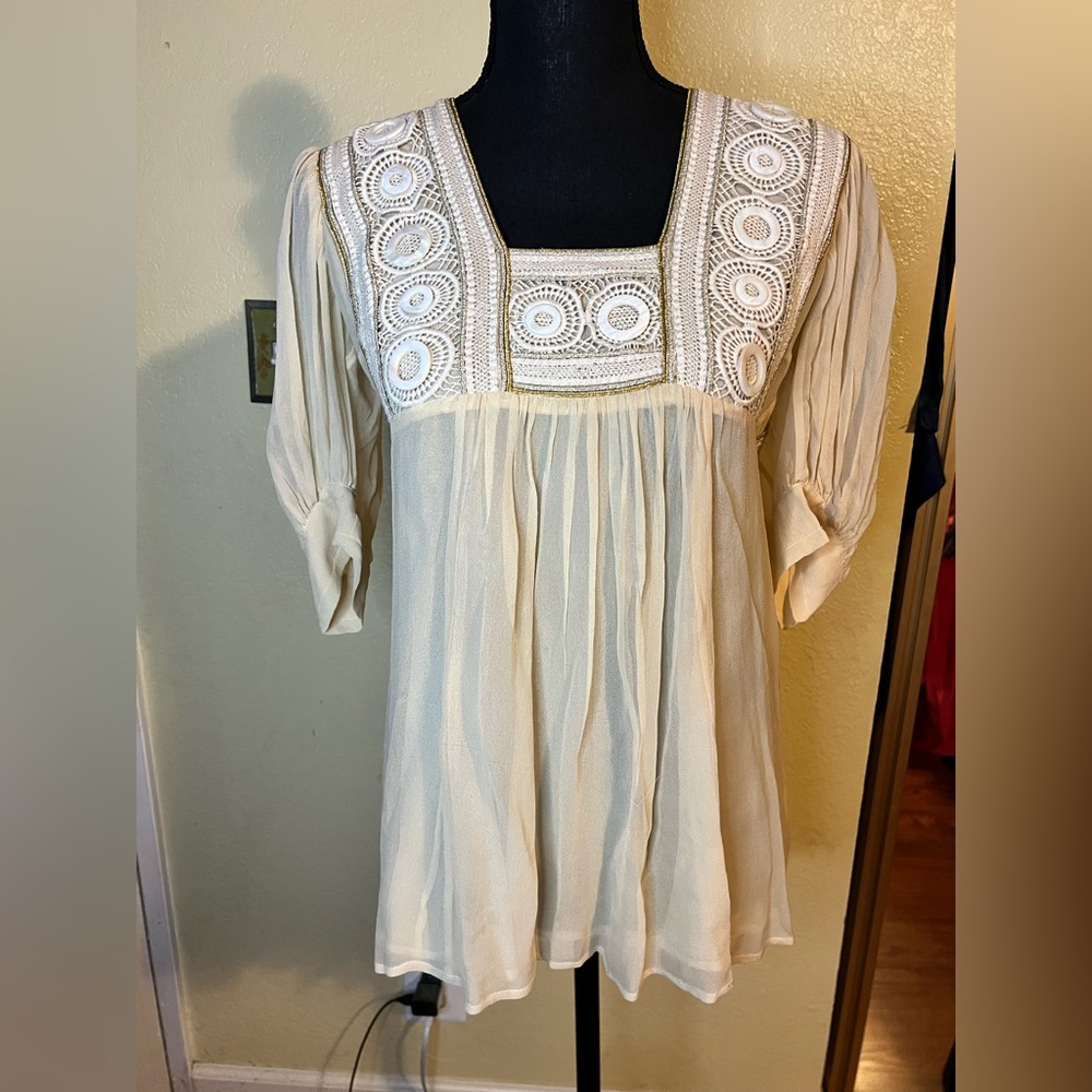 Tracy Reese Cream Blouse with Lace Accents
